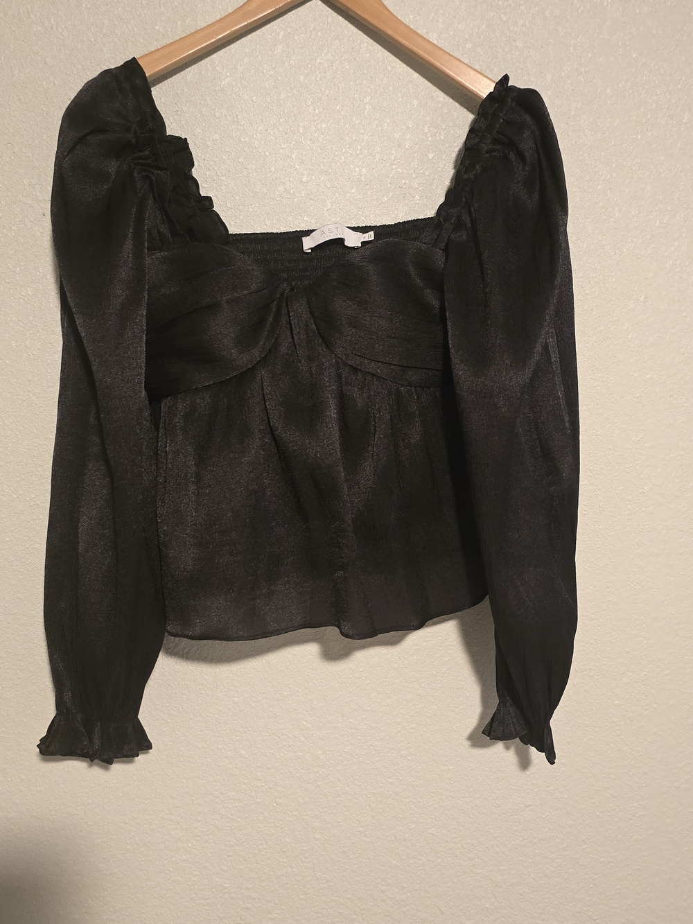 Astr Black Sheer Square-Neck Puff Sleeve Blouse